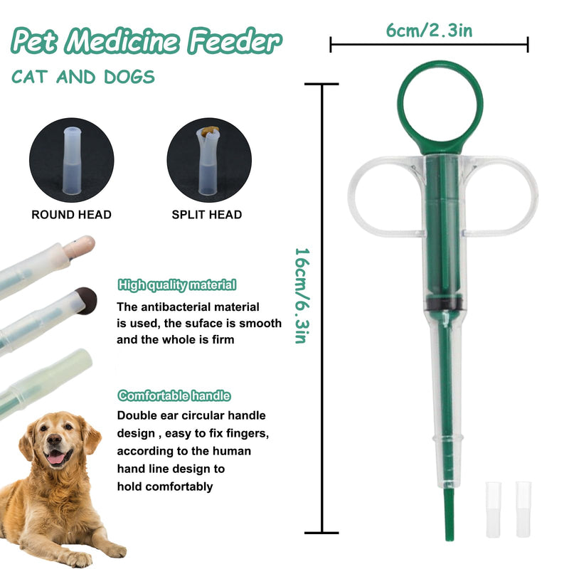 2 Pcs Pets Pill Shooter & Pill Crusher and Cutter, Pet Piller Gun for Tablets, Pet Medical Feeding Dispenser Soft Tip Syringe for Cats & Dogs, Portable Pill Splitter Multifunction Pill Box Green-1 - PawsPlanet Australia