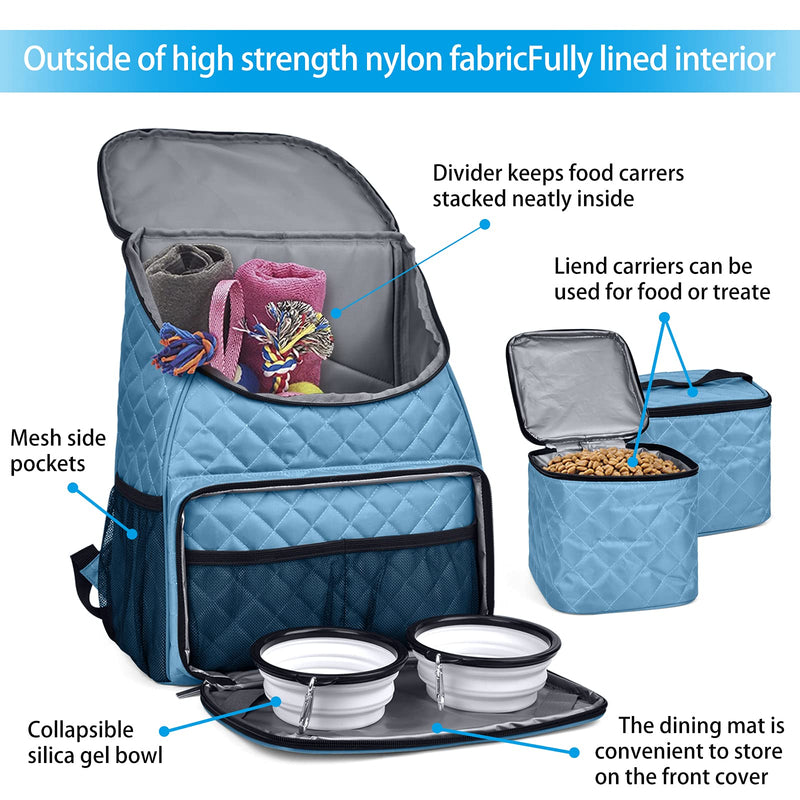 BAGLHER 丨Dog Travel Bag,Airline Approved Pet Supplies Backpack,Dog Travel Backpack with 2 Silicone Collapsible Bowls and 2 Food Baskets. Sky Blue - PawsPlanet Australia