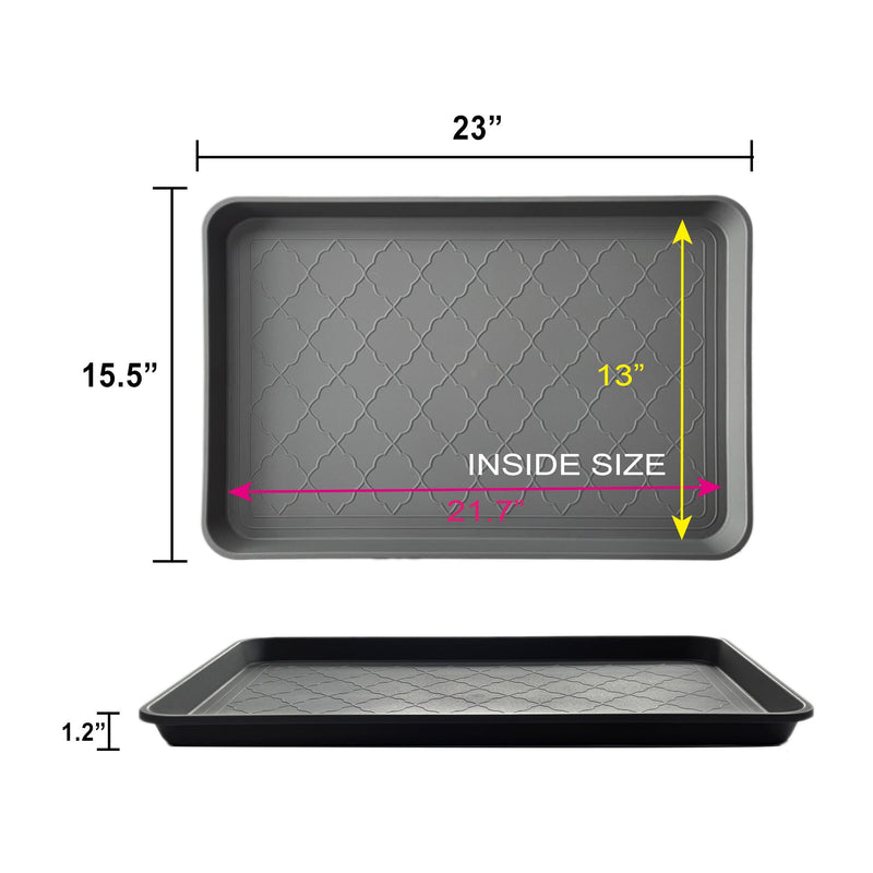 PetLike Boot Tray for Entryway Indoor, Pet Food Mat, 23 x 15.5 inch 2 Packs, Waterproof Rubber Shoe Tray for Indoor and Outdoor, Multi-Purpose Trays for Boots, Shoes, Pets, Garden 23x15.5 INCH Gray - PawsPlanet Australia