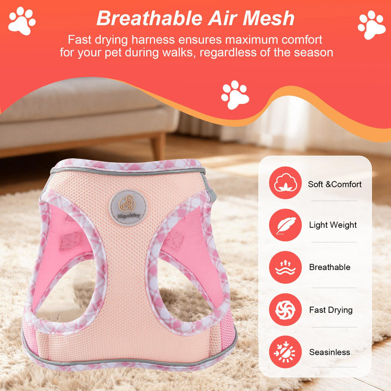 Hipubby Dog Harness Small Sized and Leash Set, No Pull Soft Mesh Puppy Vest, Reflective Breathable Lightweight Pet Harness, Harness for Small Medium Dogs and Cats - Light Pink XS XS (Chest: 12.5"-14") - PawsPlanet Australia