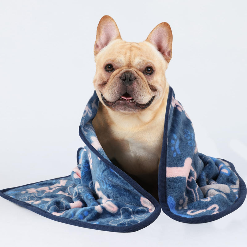 Luciphia 1 Pack 3 Blankets Fluffy Premium Fleece Pet Blanket Flannel Paw Bone Printed Throw for Dog Cat(Large 41"x31", Khaki/Blue/Navy) 41x31 inch (Pack of 3) Khaki/Blue/Navy Bone - PawsPlanet Australia