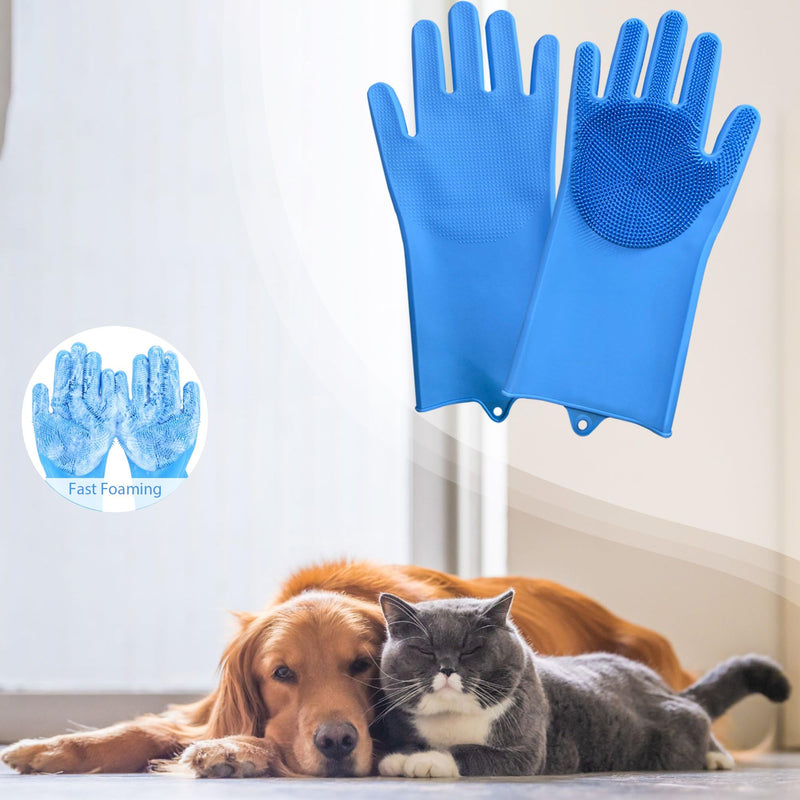 Pet grooming gloves,Dog washing gloves with High-Density Teeth with Five Finger Design to bathing and Massage for Dog Blue - PawsPlanet Australia