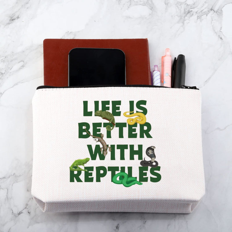 MNIGIU Reptile Lover Gift Life Is Better With Reptiles Cosmetic Bag Reptile Themed Gift Reptile Pet Carrier Bag - PawsPlanet Australia