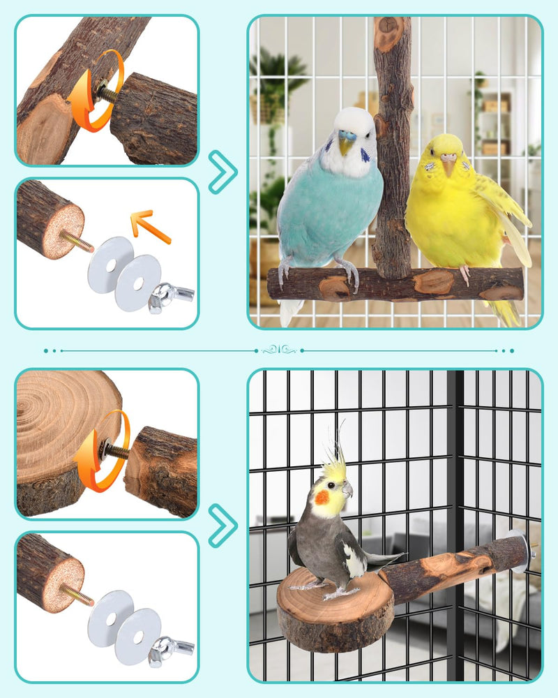 Bird Perches, 8pcs Natural Wood Parrot Perch Stand Chewing Toys Cage Accessories Hanging Multi-Branch Perch Platform Swing Toy Rope Perches for Small and Medium Parakeet, Conures, Budgies - PawsPlanet Australia