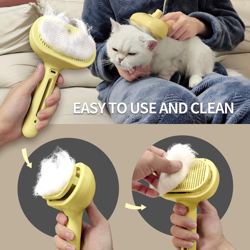 Spray Cat Brush for Shedding, 3 in 1 Self Cleaning Dog Brush Remove Static Flying Hair for Long and Short Hair Dogs and Cats to Remove Tangled and Loose Hair (Yellow) - PawsPlanet Australia