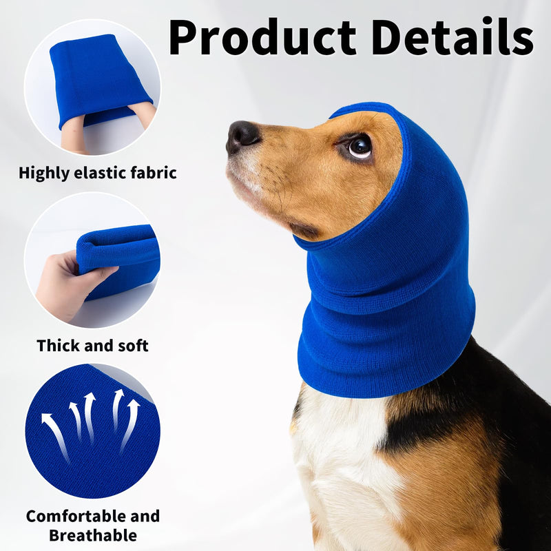 3 Pack Dog Calming Ear Cover for Small, Medium, Large Sizes, Soft & Stretchy Pet Anxiety Relief Hoodie Dog Cat Ear Muffs Noise Reducing for Thunder,Fireworks,Grooming Drying (Blue) Blue