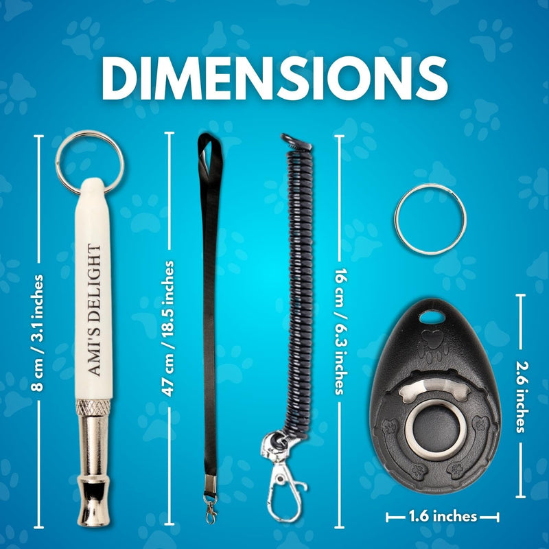 Ami's Delight Dog Whistle Set of 5 | 2PCS Premium Quality Adjustable Dog Whistles with 2 Black Lanyards and a Dog Clicker | Ultrasonic Dog Whistle to Stop Barking Neighbors Dog - PawsPlanet Australia