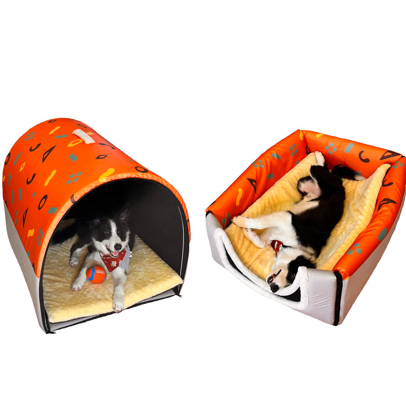 Cat Bed or Dog Bed,2 Ways to Use,Indoor Pet House with Fluffy Mat,Removable and Washable Cover,Splash-Proof House and Non-Slip Bottom,for Cats and Small Dogs(S Orange & Gray) S(Pets up to 5.5 lbs) - PawsPlanet Australia