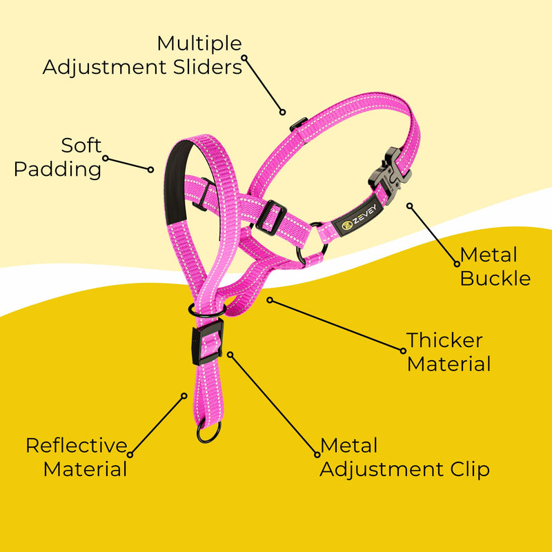 Dog Headcollar with Leash and Safety Strap Stops Heavy Pulling On The Leash Padded Reflective Head Halter for Small Medium Large Dogs Adjustable Head Harness for Training and Walking, (M, Pink) - PawsPlanet Australia
