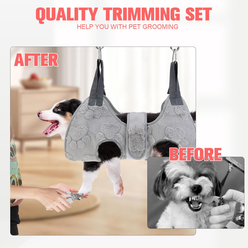 PAWCHIE Dog Grooming Hammock Harness for Dogs & Cats with Pet Nail Clipper Trimmer,Cat Hanger Sling for Trimming Clipping Nails,Warm Plush Dog Hammock Restraint Bag for Small Medium Large Dogs,Grey S Grey 1 - PawsPlanet Australia
