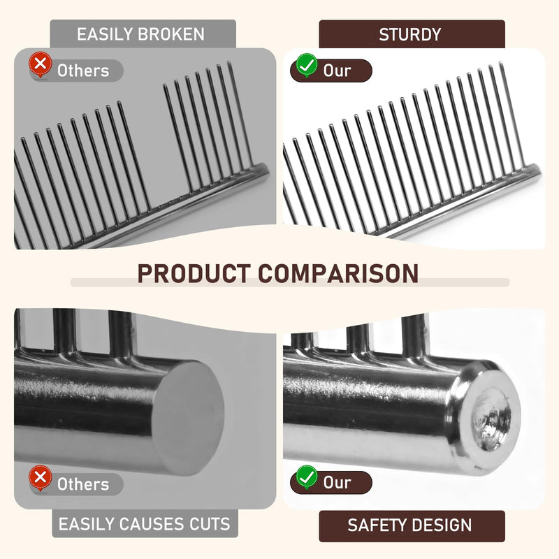 WRW Stainless Steel Dog Combs [4 Pcs], Groom Like a Professional, Coarse Pet Butter Comb for Dog ＆ Cat, Rounded Corners Prevent Friction and Breakage, 4 Sizes of Steel Teeth Fit Most Pet Fur
