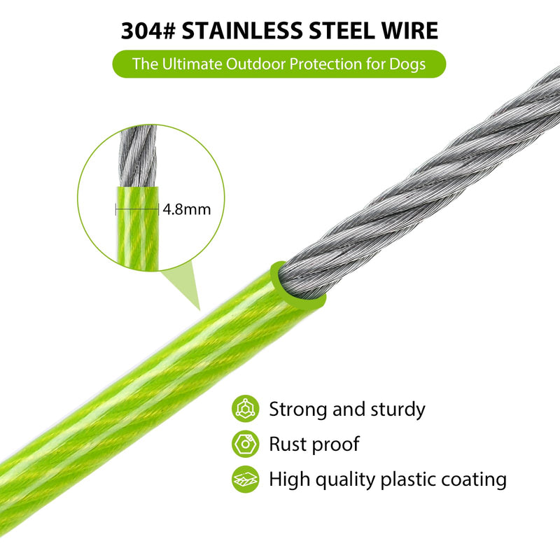 Dog Tie Out Cable - 10/20/30/40 FT Long Steel Wire Dog Leash - Heavy Duty & Durable Dog Chain for Yard - Dog Leads for Large Dogs Up to 150 Lbs - (Green, 20FT) Green - PawsPlanet Australia