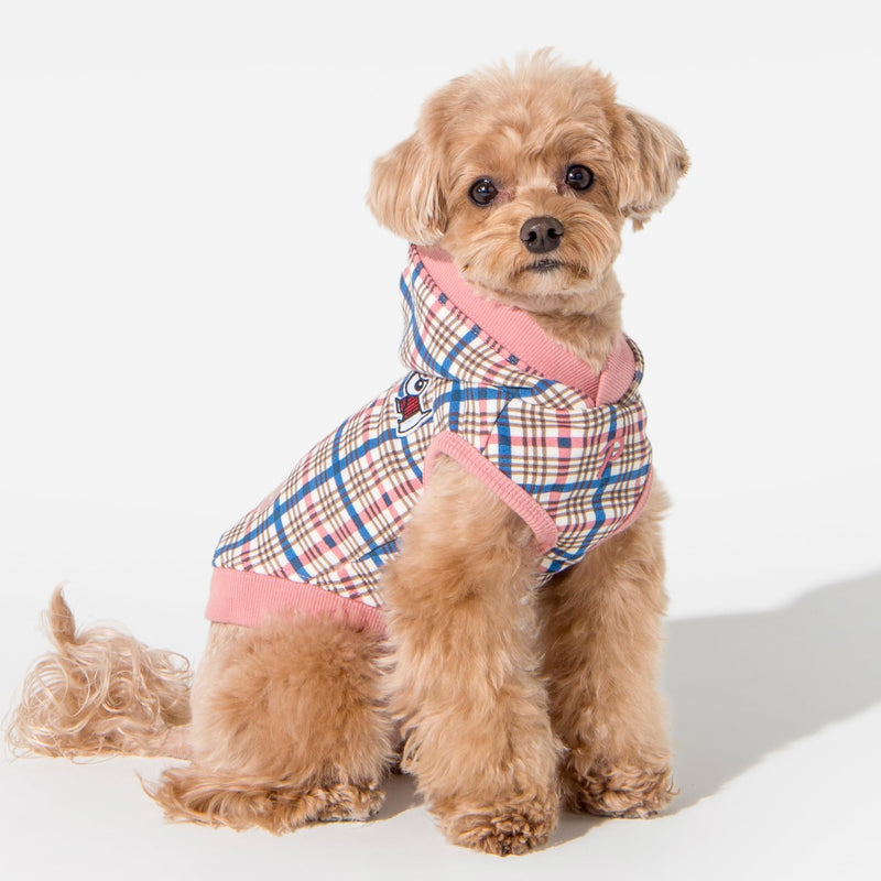 Puppia Vetle Cute Winter Hooded Shirts Checkered Pattern for Small and Medium Dogs, Indian Pink, Medium - PawsPlanet Australia