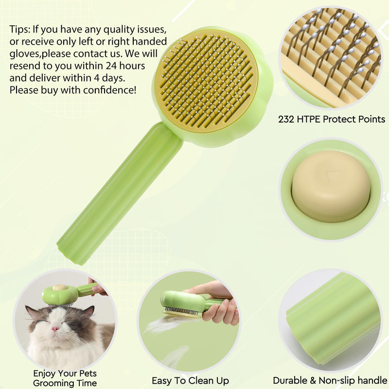 GJEASE Cat Grooming Glove Brush,Self-Cleaning Slicker Pet Brush for Short and Long Haired Pets,Dog Bath Brush for Shedding and Grooming,Removes Loose Hair and Tangles,Promote Circulation - PawsPlanet Australia