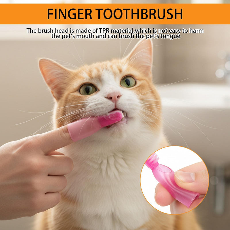 Cat Dental Care Set with Cat Toothpaste, Toothbrush Cats and Finger Toothbrush, Toothpaste Cat Gentle Formula, Helps Reduce Plaque, Fresh Breath, for Dogs and Cats
