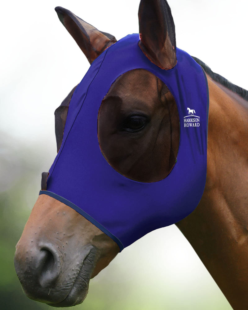 Harrison Howard Super Comfort Stretchy Fly Mask Large Eye Space with UV Protection Soft on Skin with Breathability Navy Blue L Full Size Full (Large)
