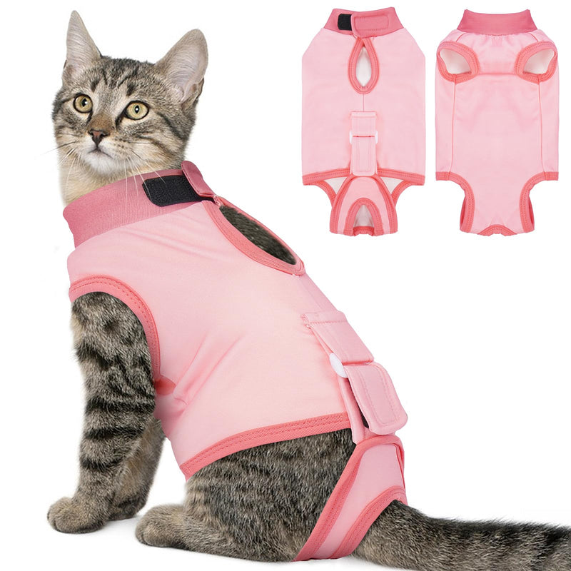BRKURLEG Cat Recovery Suit for Female Male Anti-Licking Pet Surgical Pajamas Kitten Recovery Suit Cat Spay Recovery Suit Female Abdominal Wounds Skin Diseases Protection, Pink, L Large