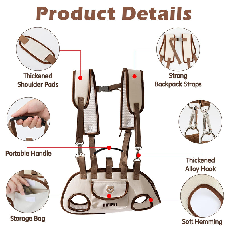 Dog Sling Backpack Carriers - Adjustable Pet Lift Harness Gear, Breathable Dogs Carrying Lifting with Traction Leash Shoulder Straps and Treat Bag for Cats Walking Hiking Travel (S, 4-8lbs) Small - PawsPlanet Australia