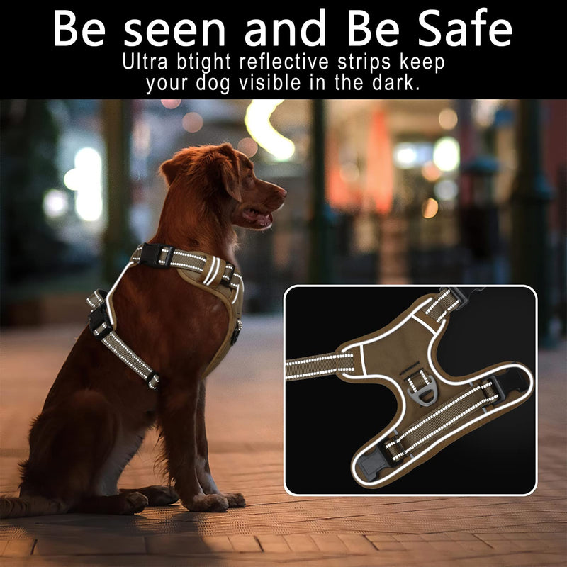 HEELE Dog Harness, No Pull Dog Harness Medium, Release on Neck, Front Back Clips Dog Vest Harness Reflective Adjustable Padded, Easy Control Handle for Outdoor Walking Training, Bronze, M M (Pack of 1) Solid Khaki - PawsPlanet Australia