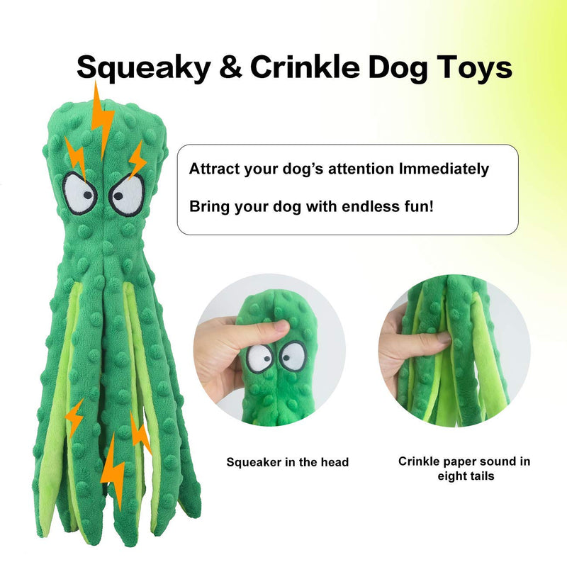 Dog Squeaky Toys Octopus - No Stuffing Crinkle Plush Toys for Puppy Teething, Durable Interactive Chew Toys for Small, Medium and Large Dogs Training and Reduce Boredom, 2 Pack Orange+Green - PawsPlanet Australia
