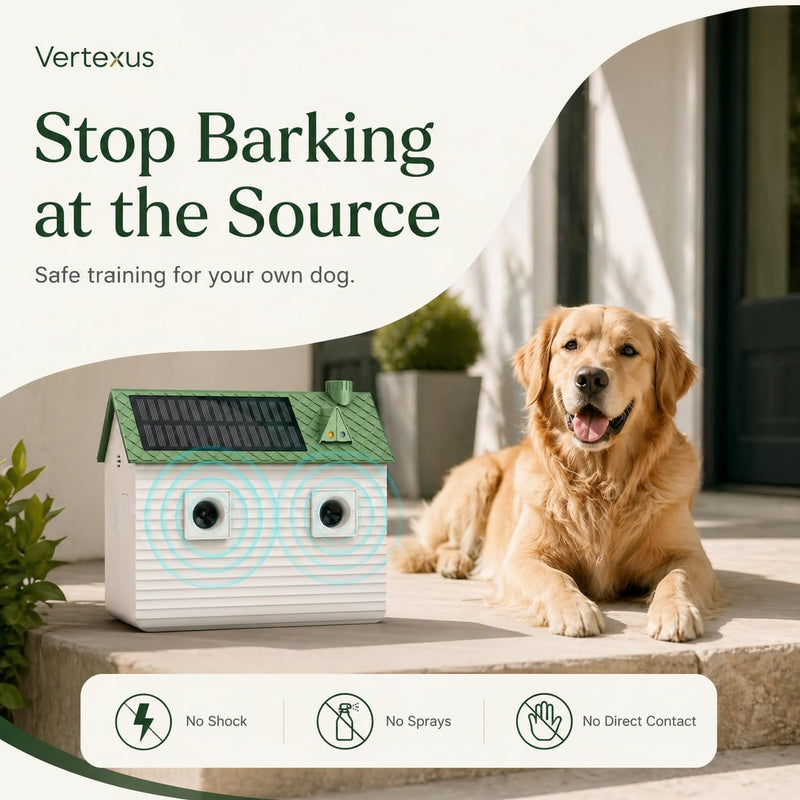 Solar Ultrasonic Bark Control Device for Your Own Dog – BBB Certified Humane Training Aid Tool, Dual-Frequency Ultrasonic 50ft Detection, 3 Adjustable Frequencies for Small Medium Large Dogs