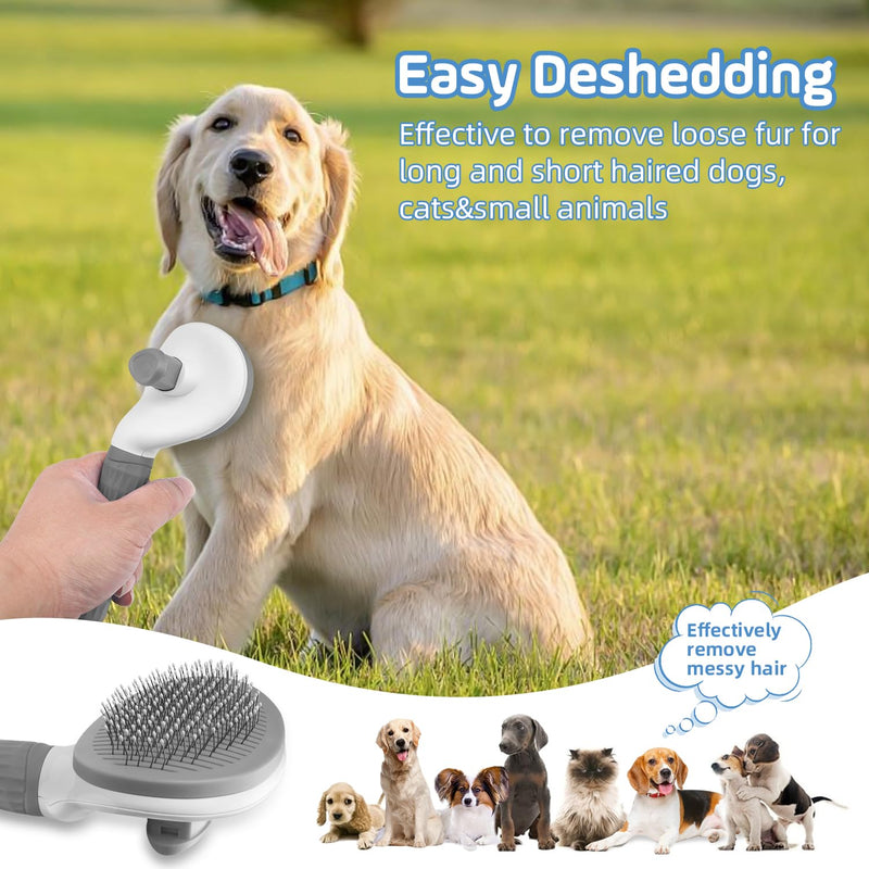 Cat Brush,Self Cleaning Dog Brush for Shedding,Skin Friendly Cat Brushes for Indoor Cats Shedding Massage Grooming,Deshedding Dog Slicker Brush for Cats Loose Fur Long&Short Hair Removal Grey - PawsPlanet Australia