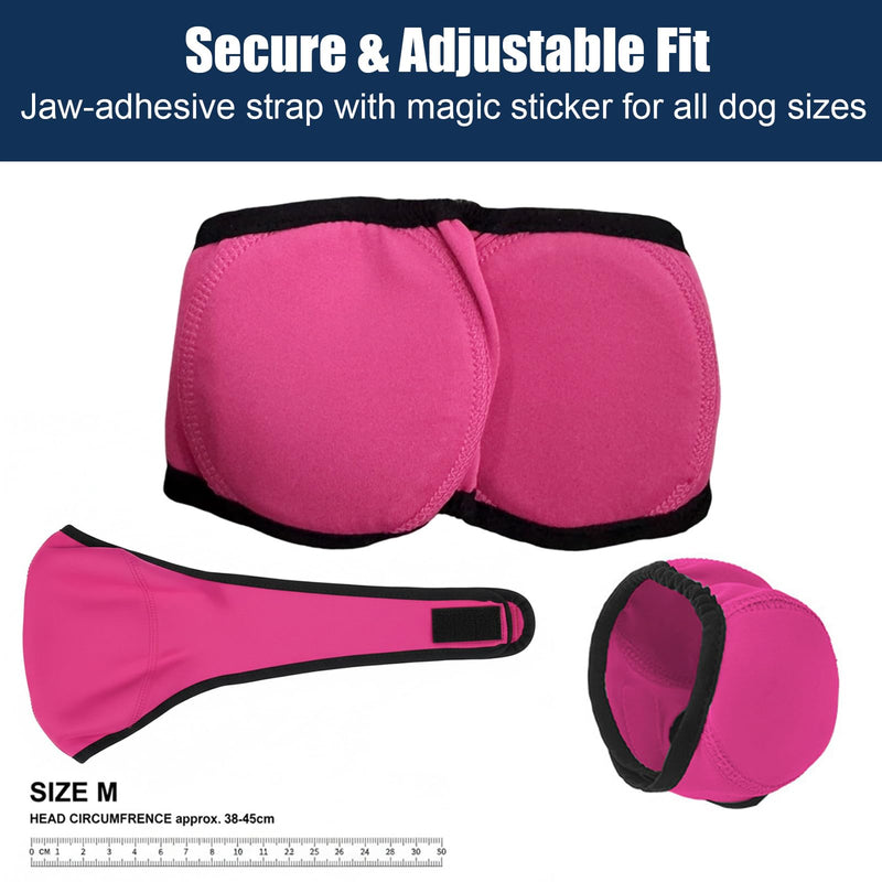 Dog Swim Ear Covers, Waterproof Dog Ear Covers for Grooming, Adjustable Pet Shower Wrap Snood with Noise Protection for Swimming, Bathing, Anxiety Relief (Rose Red, M)