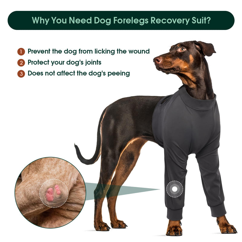 Kuoser XXL Dog Surgery Recovery Suit with Legs – Medical Bodysuit for Female Dogs, Elbow & Leg Wound Protector, Post-Surgery Front Leg Sleeve, Dog Protective Shirt - Grey