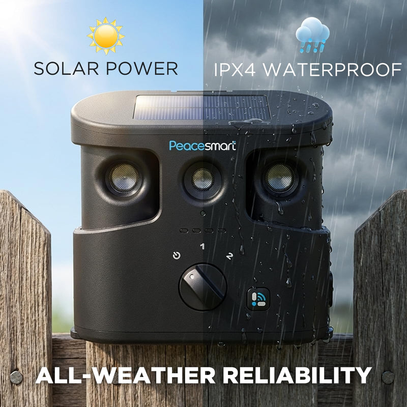 Solar Anti Barking Device for Dogs, Ultrasonic Dog Bark Deterrent with APP, IPX4 Waterproof, Dual Speakers, Adjustable Outdoor Bark Deterrent Device