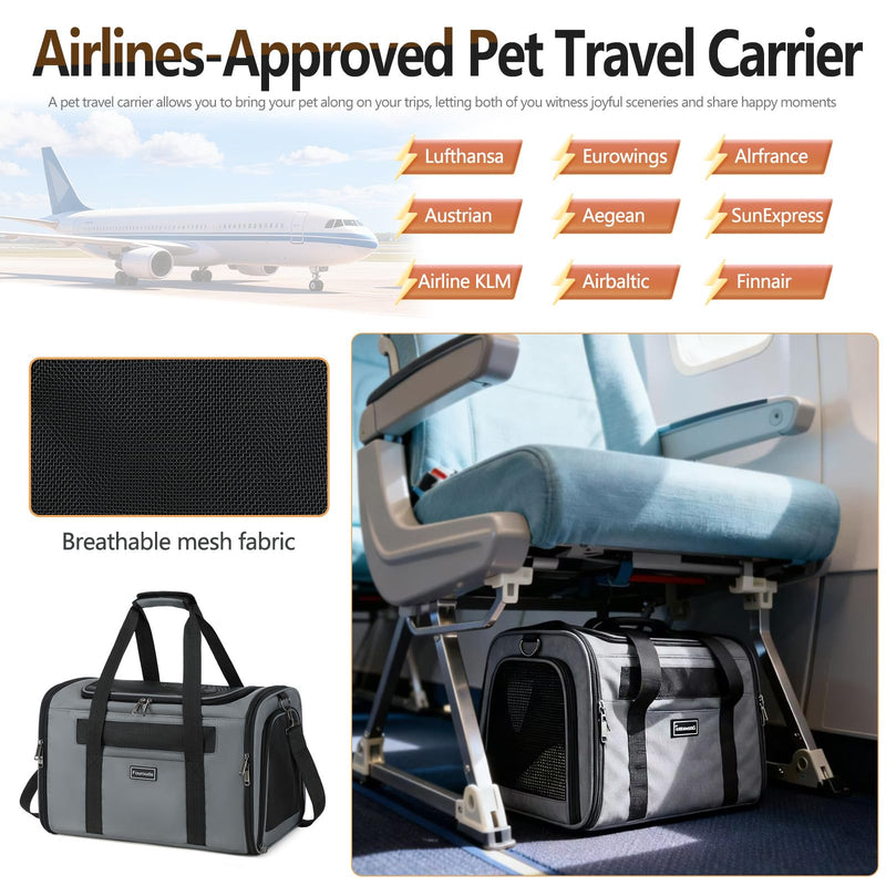 Cat Travel Carrier .Foldable Dog Carrier Bag, Soft Sided cat Carrier up to 20 Lbs,Pet Carrier Soft-Sided Escape Proof with 4 Ventilated Windows, Airline Approved Cat Carrier (Grey) Grey - PawsPlanet Australia