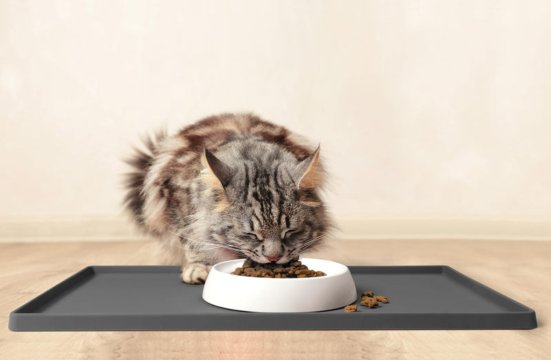 CatGuru Cat Food Mat, Small & Large Pet Food Mat, 100% Waterproof Cat Mat for Food and Water, Silicone Mat For Cat Bowls, Non-Slip Mat For Cat Food and Water Bowl or Cat Water Fountain (Small, Carbon) S: 19" x 11" - PawsPlanet Australia
