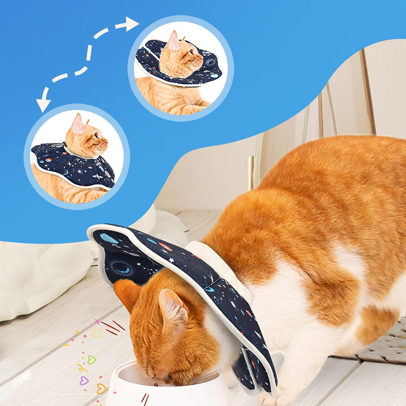 Soft Cat Cone Collar Planet Print (Size S), Adjustable Recovery Collar for Cats & Kittens, Comfortable Donut to Stop Licking Scratching Wounds After Surgery, Fits Neck 13-25cm