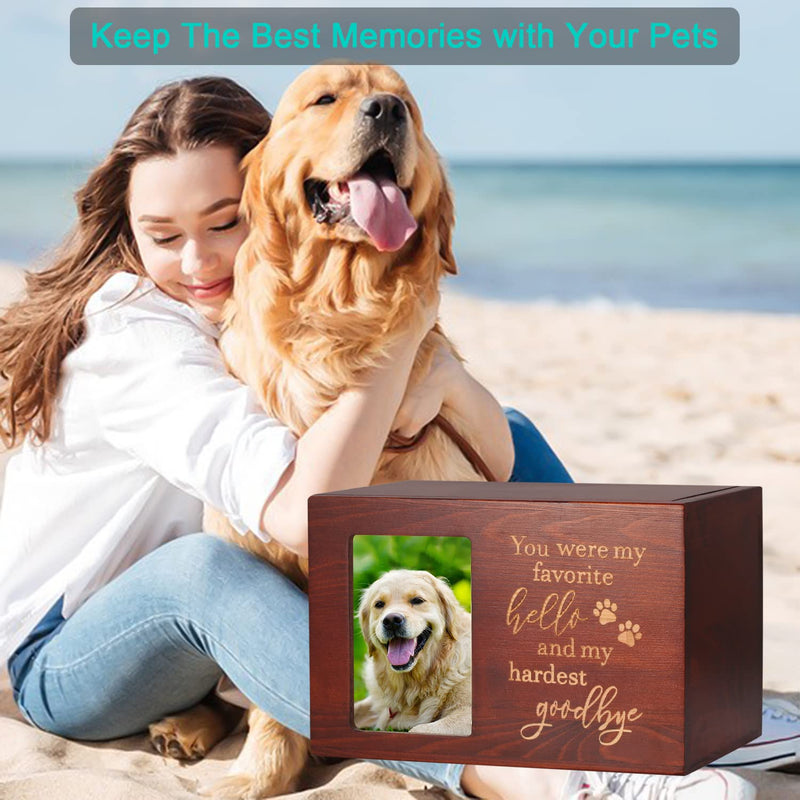 Pet Memorial Urns for Dog or Cat Ashes, Large Wooden Funeral Cremation Urns with Photo Frame, Memorial Keepsake Memory Box with Black Flannel as Lining, Loss Pet Memorial Remembrance Gift Goodbye - PawsPlanet Australia