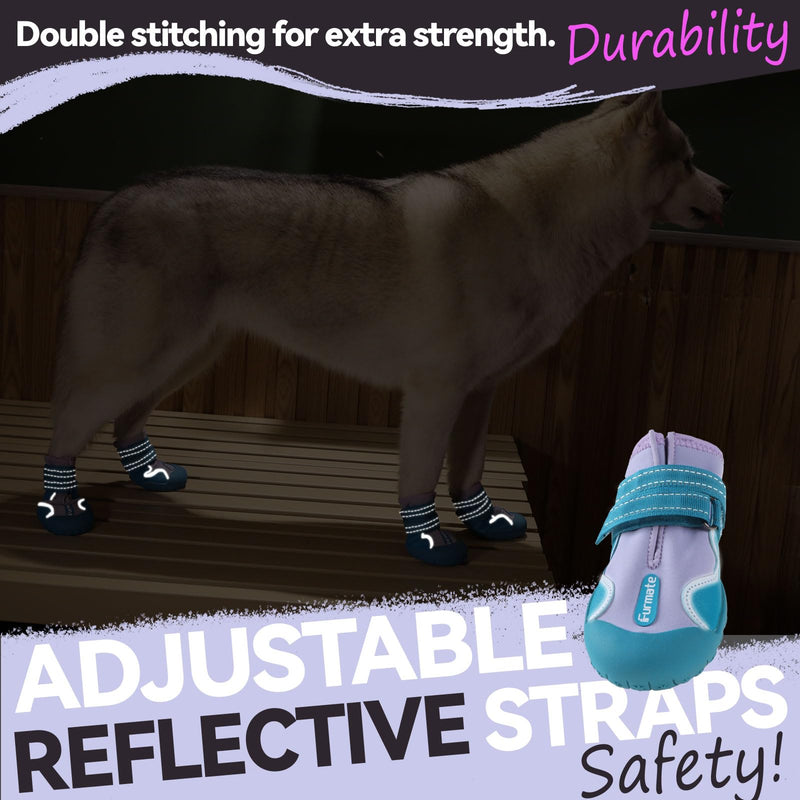 Dog Shoes for Large Small Medium Dogs,Dog Booties for Indoor Hardfloors Anti-Slip,Reflective Strip Waterproof Dog Boots & Paw Protectors for Outdoor Walking Hot Pavement,Winter Snow (Purple-4) Purple #4: 2.2"x2.6"(W*L) for 31-40lbs