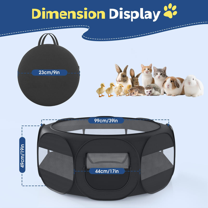 Pet Playpen for Small Animals, Breathable Cat Tent with Removable Zipper Cover & Waterproof Base, Portable Cat Playpen for Puppy Cats Kittens Rabbits Chicks, Indoor/Outdoor Use, Black - PawsPlanet Australia