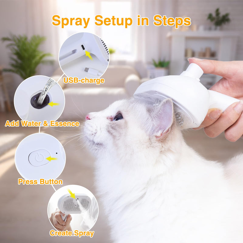 Pet Steam Brush for Shedding, 4-in-1 Anti-Static Grooming Tool, Combines Massage, Cleaning & 135° Steam Brushing for Indoor Cats and Dogs 8.3"x 4.5" - PawsPlanet Australia