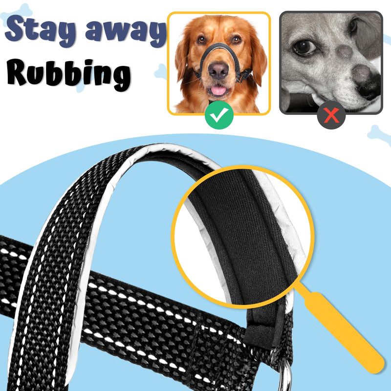 BARKLESS Dog Head Collar, Soft No Pull Head Halter, Reflective Muzzle Leash with Safety Link, Adjustable Headcollar, Padded Nose Leash for Large Medium Dogs Training Walking (Black, L) Black L (Snout 10"-12") - PawsPlanet Australia