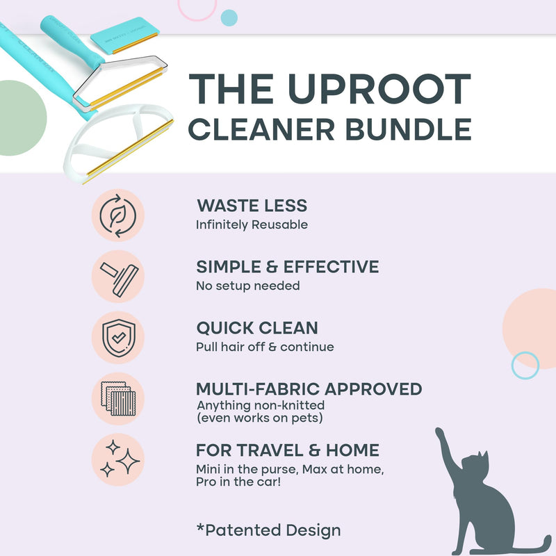 Uproot Clean Fur-Nado Survival Kit - Uproot Cleaner Pro Pet Hair Remover + Mini & Max Variants - Pet Hair Removers and Carpet Scraper - Easy Cat Hair Remover & Dog Hair Remover Bundle! - PawsPlanet Australia