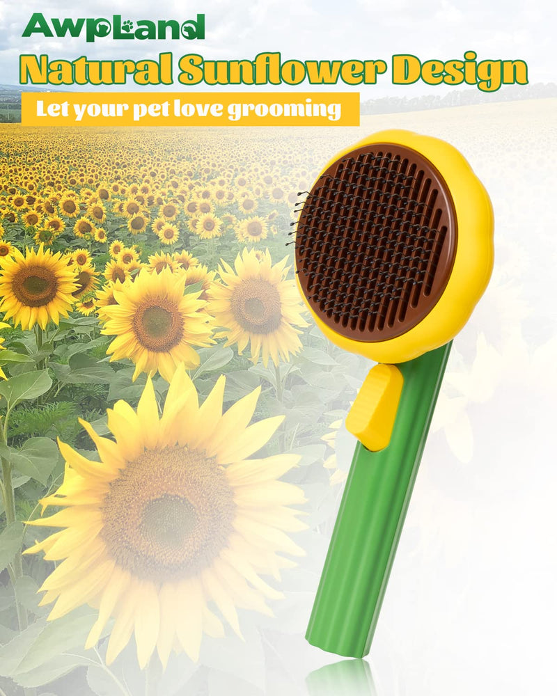 Cat Slicker Brush, Self Cleaning Brush for Short or Long Haired Cats and Dogs, Pet Shedding and Grooming Tool for Remove Loose Hair, Fur, Undercoat, Mats, Tangled Hair, knots Sunflower Medium - PawsPlanet Australia