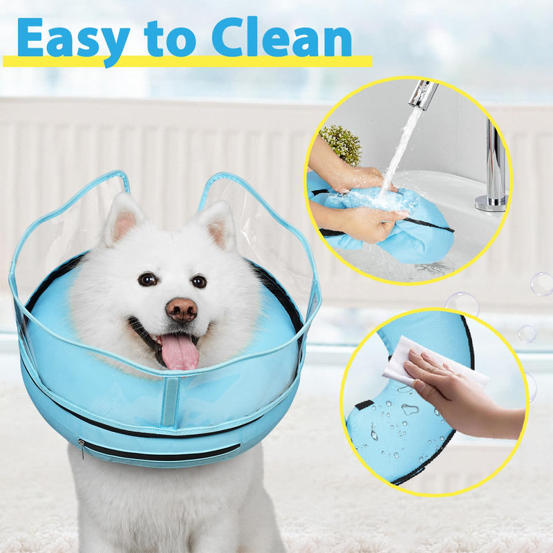 BARKLESS Dog Cone Collar, Dog Donut Collar After Surgery to Stop Licking, Inflatable Dog Cone with Sturdy Shield for Large Medium Dogs, Cone of Shame Alternatives Not Block Vision L Turquoise