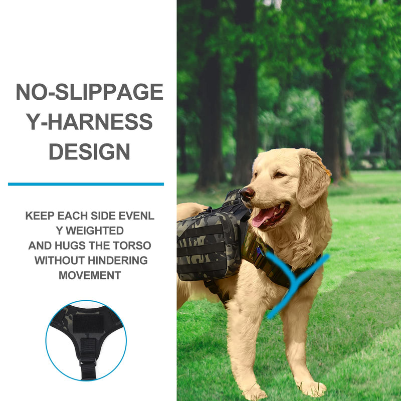 BYGD Outdoors Dog Hiking Backpacks, Hiking Backpack for Large Dogs with Side Pockets, Adjustable Strap, Large Capacity 2 Spacious Side Bags, Breathable Waterproof Fabric (Camo) Camo - PawsPlanet Australia