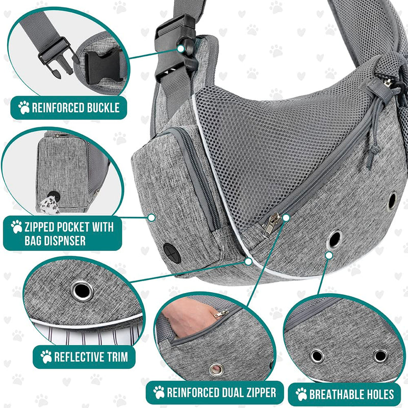 PetAmi Dog Sling Carrier for Small Dogs, Puppy Carrier Sling Purse, Dog Bags for Traveling, Carrying Bag to Wear Medium Cat, Adjustable Crossbody Pet Sling Travel, Poop Bag Dispenser, Max 5 lbs, Gray Small - up to 5 lbs - PawsPlanet Australia