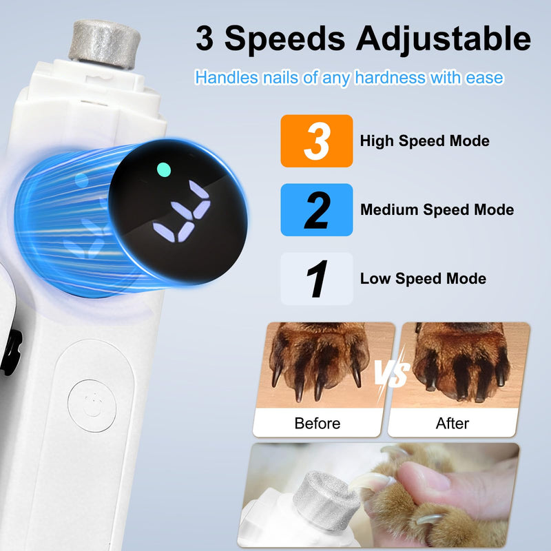 2-in-1 Dog Nail Clippers and Grinder, Electric Dog Nail Trimmer for Large Medium Small Dogs & Cats with 3 Speeds, USB Rechargeable, Quick Sensor, Splash Guard & LED Lights, Safe & Painless (White) White - PawsPlanet Australia