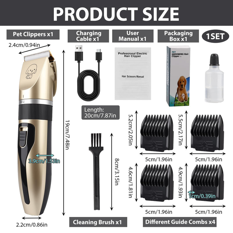 Dog Clippers Pet Hairs Grooming Kit for Thick Hair Professional Rechargeable Low Noise Cordless Shaver Trimmer Pet Grooming Clipper Set with 4 Guide Combs and Cleaning Brush for Dogs Cats Rabbits