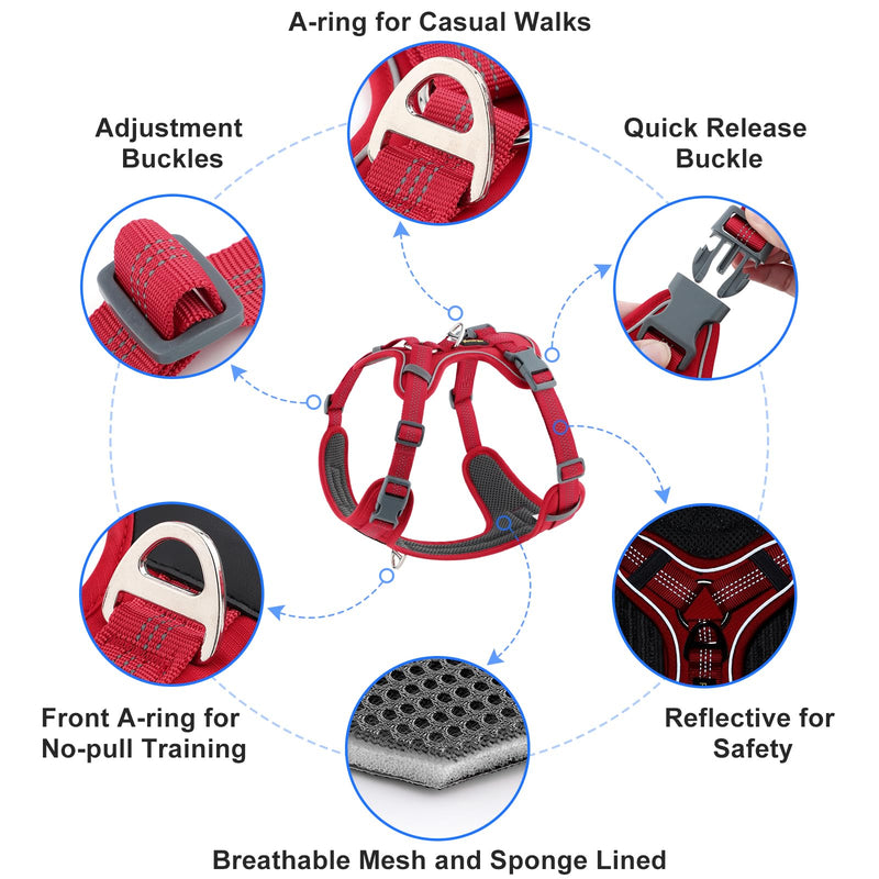 Plutus Pet No Pull Dog Harness, Release at Neck, Soft Padded, Reflective Adjustable Dog Vest Harness for Small, Medium, Large Dogs(Red, M) Red - PawsPlanet Australia