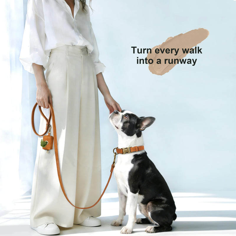 Didog Soft PU Leather Dog Collar, Stylish Quick Released Dog Collars for Medium Dogs, Easy Clean Adjustable Pet Collar for Daily Walking, Light Brown, M Fit 14-18" Neck M：Fit 14-18" Neck, Width ¾"