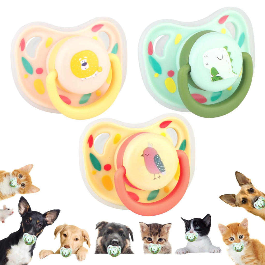 Dog Pacifier, 3Pcs Pet Silicone Calming Pacifier, Puppy Chew Toys, Cat Pacifier Chew Toy Training, Pet Toy for Small Dog Cat Puppy Kitten Accessories Decoration, Beige, Blue, Yellow