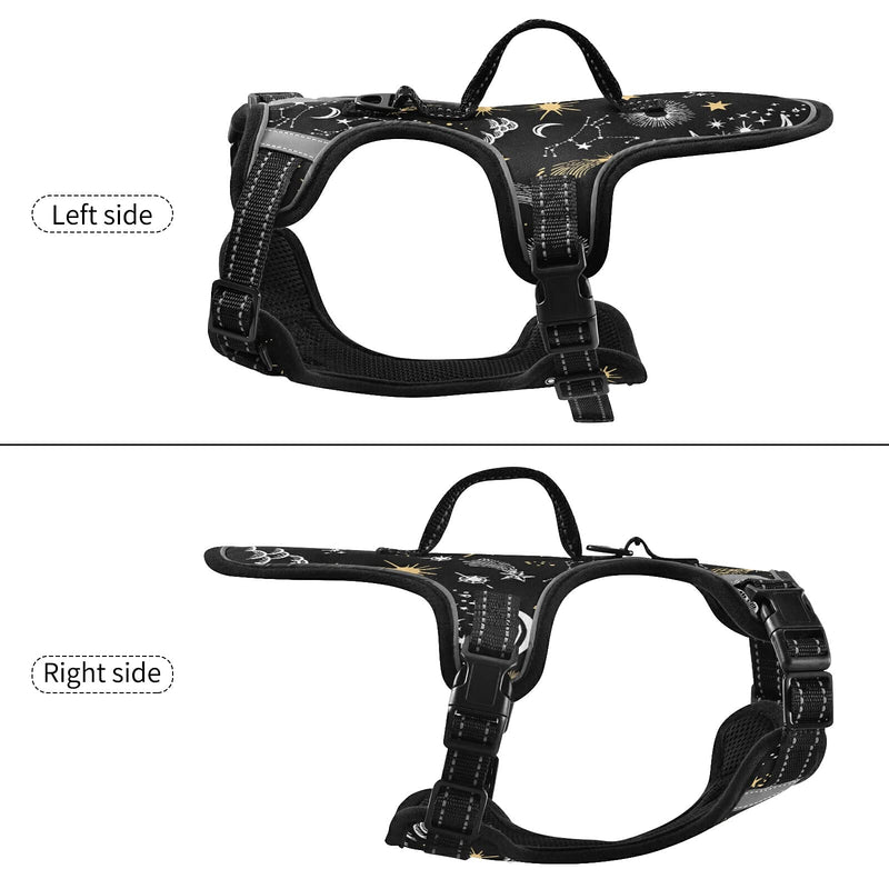 Yellow Stars and White Moon Dog/Cat Harness, Reflective No-Pull Pet Harness with 2 Leash Clips, Fully Adjustable Soft Padded Dog Vest, No-Choke Pet Oxford Vest S Yellow Stars And White Moon - PawsPlanet Australia