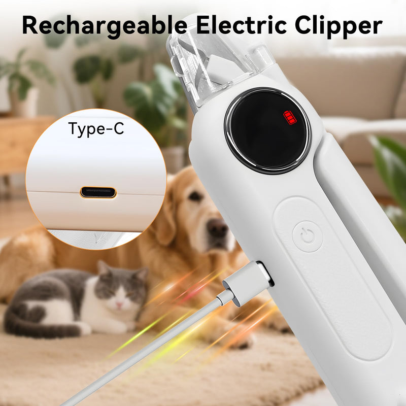Dog Nails Clippers & Grinders - 2in1 with LCD Display and LED Lights Dog Nail File Cat Claw Trimmer with Safety Guard Electric Rechargeable Pet Nail Silent Grooming