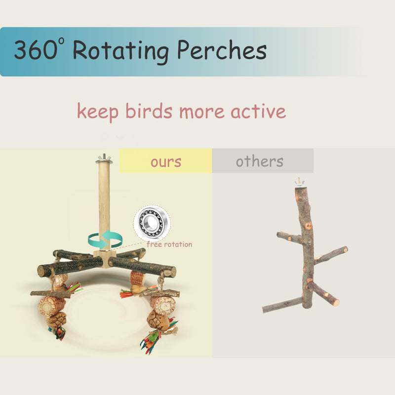 Bird Perch 360° Rotating Perch with Natural Chew Toys - Spinning Bird Toys Cage Accessories- Parrot Wooden Stand for Small and Medium Birds (Parakeets, Budgies, Cockatiels, Conures, Finches) - PawsPlanet Australia